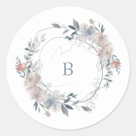 Romantic Floral Wreater Waterverf Monogram Ronde Sticker