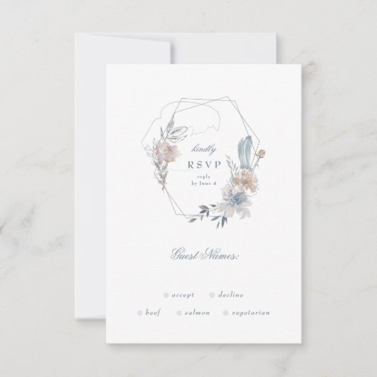 Romantic Floral Wreater Waterverf Monogram RSVP Kaartje (Voorkant)