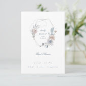 Romantic Floral Wreater Waterverf Monogram RSVP Kaartje (Staand voorkant)