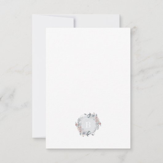 Romantic Floral Wreater Waterverf Monogram RSVP Kaartje (Achterkant)