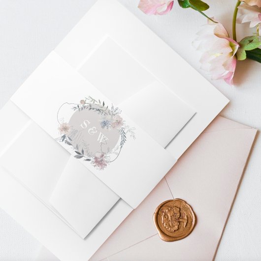 Romantic Floral Wreater Waterverf Monogram Uitnodigingen Wikkel