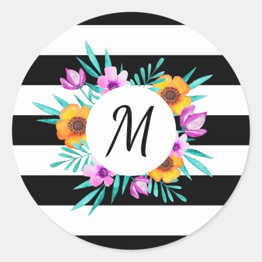 Romantic Floral Wreath Personalized Monogram Ronde Sticker (Voorkant)