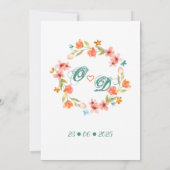 Romantic Floral Wreath Waterverf Wedding Kaart (Achterkant)