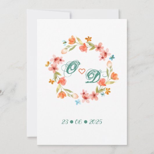 Romantic Floral Wreath Waterverf Wedding Kaart (Achterkant)