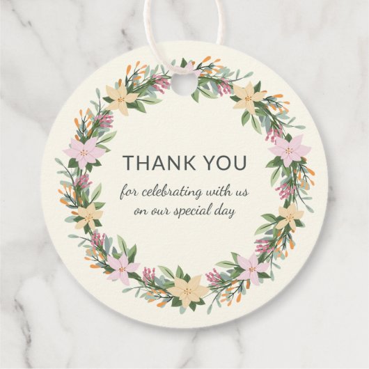 Romantic floral wreath wedding bedankjes labels (Achterkant)