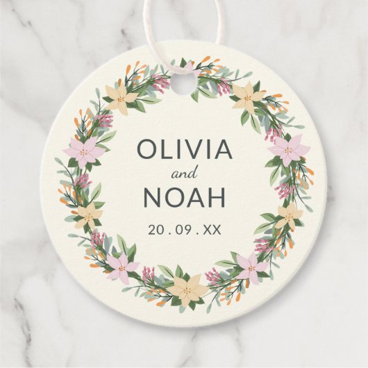 Romantic floral wreath wedding bedankjes labels (Voorkant)