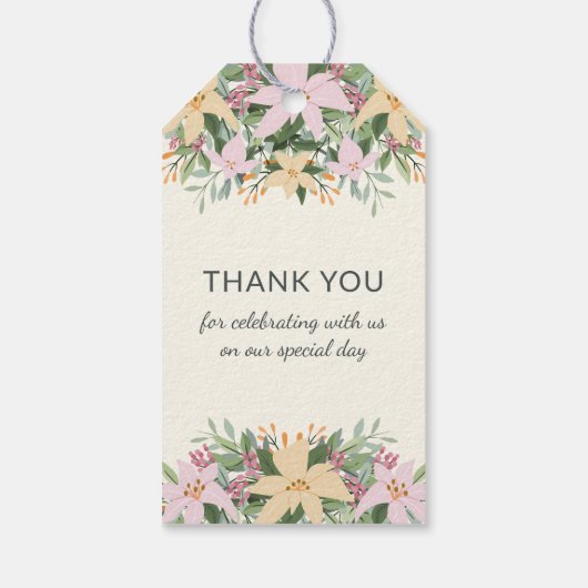 Romantic floral wreath wedding cadeaulabel (Achterkant)