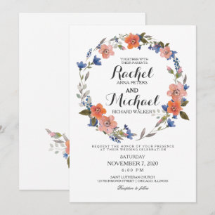 Romantic Floral Wreath Wedding Invitation Kaart