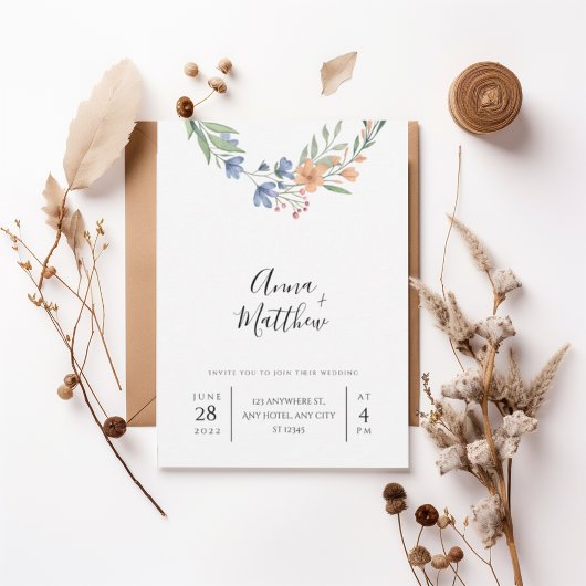 Romantic Floral Wreath Wedding Invitation Kaart