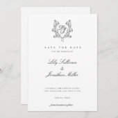 Romantic Floral Wreator Monogram slaat de datum op Save The Date (Voorkant / Achterkant)