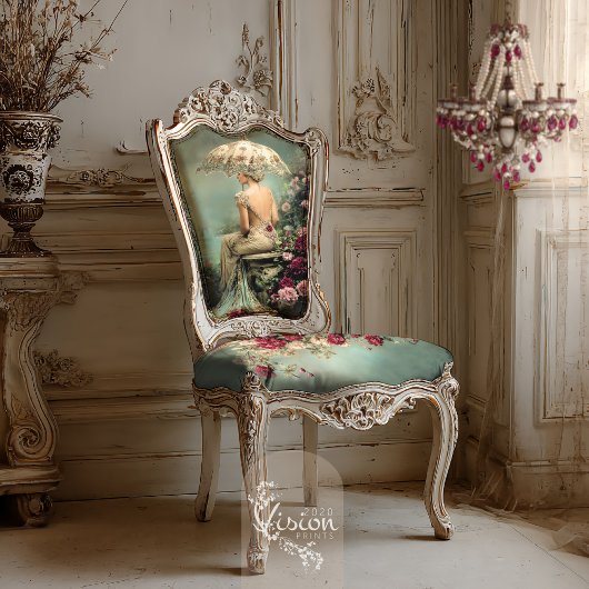 Romantic Florals Sage Green Lady & a Parasol Art Tissuepapier