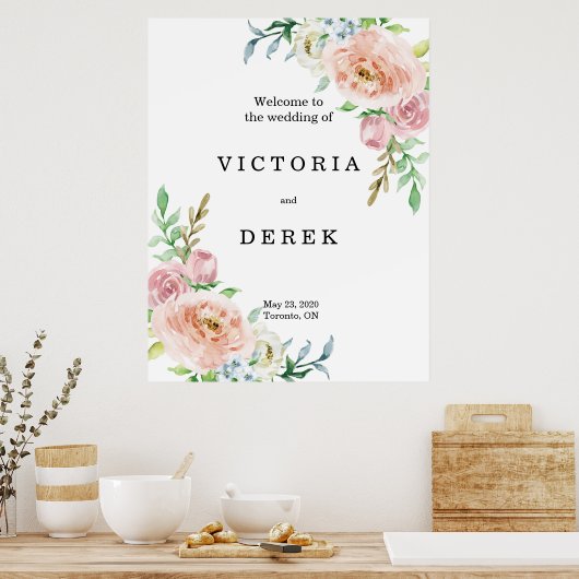 Romantic Florals | Welkomstteken grote bruiloft Poster (Keuken)