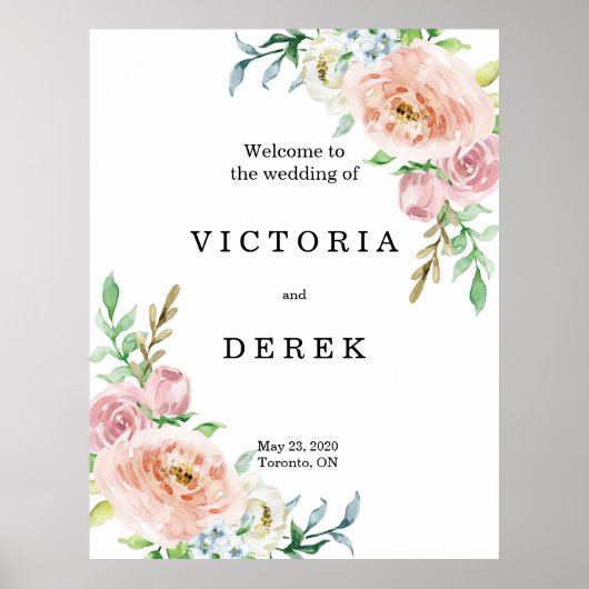 Romantic Florals | Welkomstteken grote bruiloft Poster (Voorkant)
