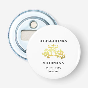 Romantic Flourish Monogram Gold Wedding Button Flesopener