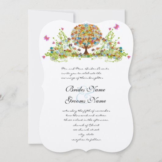 Romantic Flower Love Tree Weddenation Kaart (Voorkant)