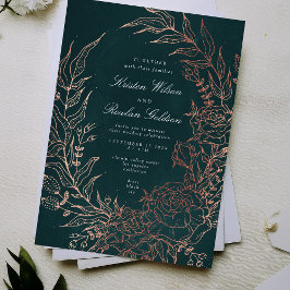 Romantic Flower Wreath Copper Wedding Invitation Kaart