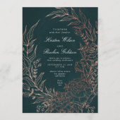Romantic Flower Wreath Copper Wedding Invitation Kaart (Voorkant)