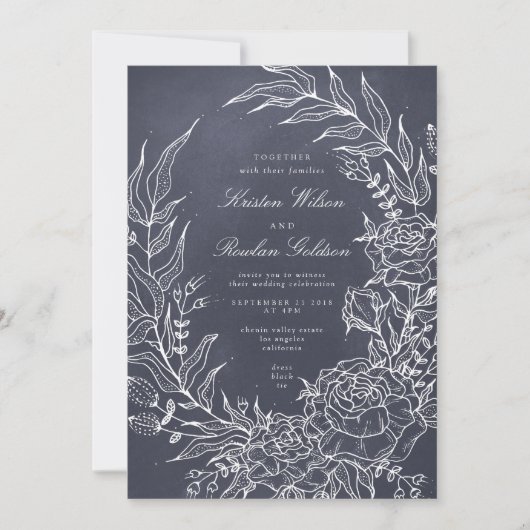 Romantic Flower Wreath Gray Wedding Invitation Kaart (Voorkant)