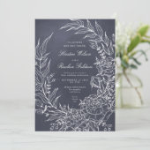 Romantic Flower Wreath Gray Wedding Invitation Kaart (Staand voorkant)