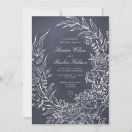 Romantic Flower Wreath Gray Wedding Invitation Kaart