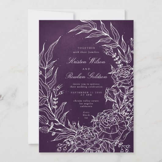 Romantic Flower Wreath Paars Wedding Invitation Kaart (Voorkant)