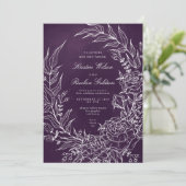 Romantic Flower Wreath Paars Wedding Invitation Kaart (Staand voorkant)