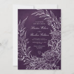 Romantic Flower Wreath Paars Wedding Invitation Kaart<br><div class="desc">Romantic Flower Wreath Paarse Chalkboard and White Wedding Invitation for a prachtige elegant formal bruiloft. Handgetekende originele illustraties. Stijlvolle klassieke bruiloft. Paarse Chalkbordkleuren</div>