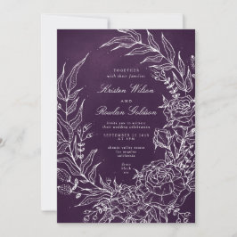 Romantic Flower Wreath Paars Wedding Invitation Kaart