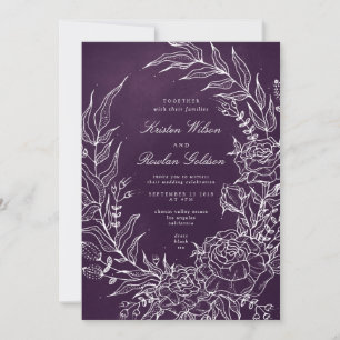 Romantic Flower Wreath Paars Wedding Invitation Kaart