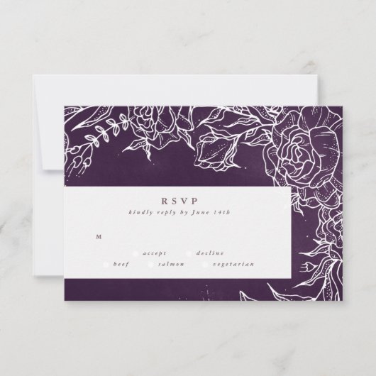 Romantic Flower Wreath Paars Wedding RSVP Kaartje (Voorkant)