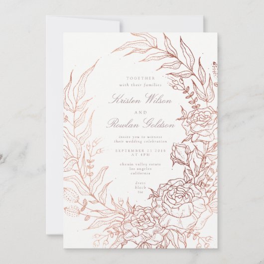 Romantic Flower Wreath White Wedding Kaart (Voorkant)