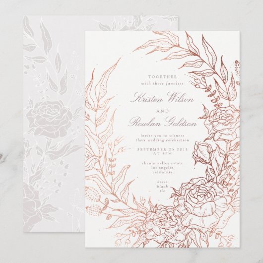 Romantic Flower Wreath White Wedding Kaart (Voorkant / Achterkant)