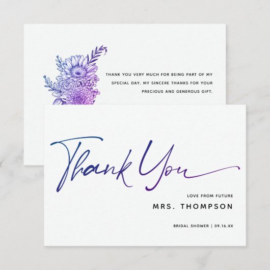 Romantic Flowers Modern Script Vrijgezellenfeest Bedankkaart (Voorkant / Achterkant)