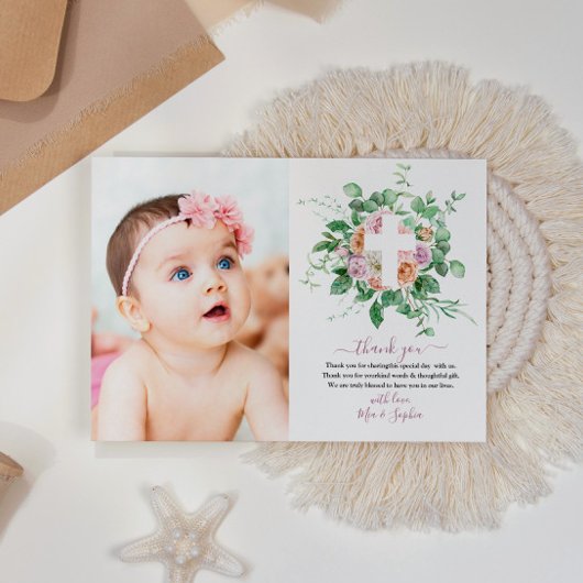 Romantic Flowers & Photo Baptism - Hartelijk dank Kaart