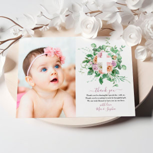 Romantic Flowers & Photo Baptism - Hartelijk dank Kaart