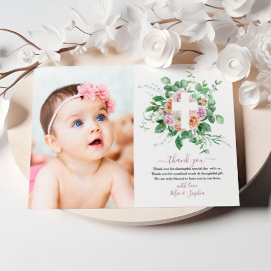 Romantic Flowers & Photo Baptism - Hartelijk dank Kaart
