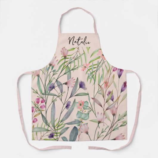 Romantic foliage botanical script monogram roze schort (Voorkant)