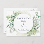 Romantic Foliage Greenery Botanical Save the Date Aankondigingskaart (Voorkant / Achterkant)