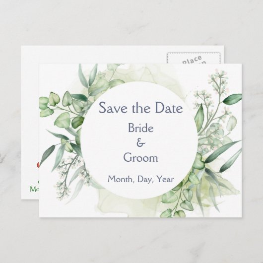 Romantic Foliage Greenery Botanical Save the Date Aankondigingskaart (Voorkant / Achterkant)