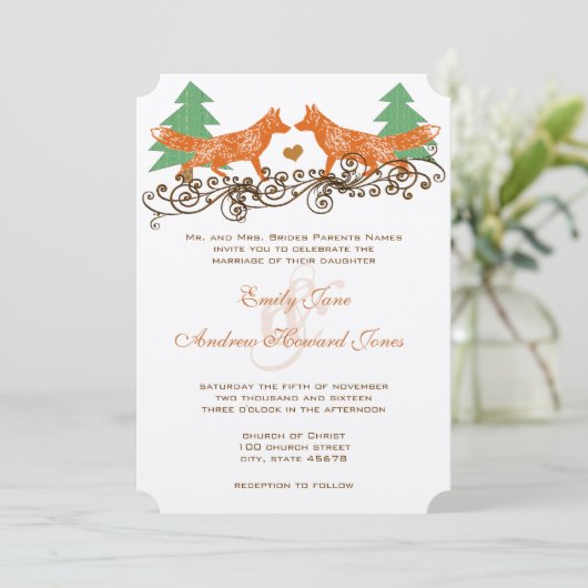 Romantic Forest Grove Foxes Woodsy Wedding Kaart (Staand voorkant)