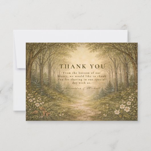 Romantic Forest Path Wedding Bedankkaart (Voorkant)