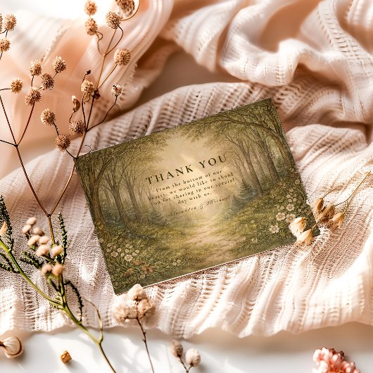 Romantic Forest Path Wedding Bedankkaart