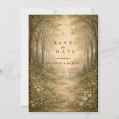 Romantic Forest Path Wedding Save The Date (Voorkant)
