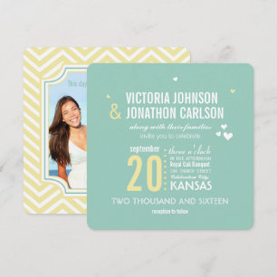 Romantic Foto Mint and Yellow Zig Zag Wedding Kaart