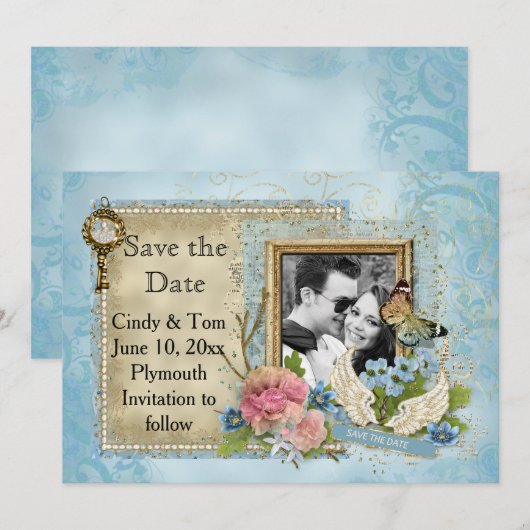 Romantic Foto slaat de datum op Save The Date (Voorkant / Achterkant)