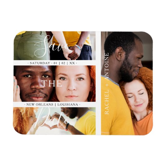 Romantic Four Wedding Verloving Foto's Collage Magneet (Horizontaal)