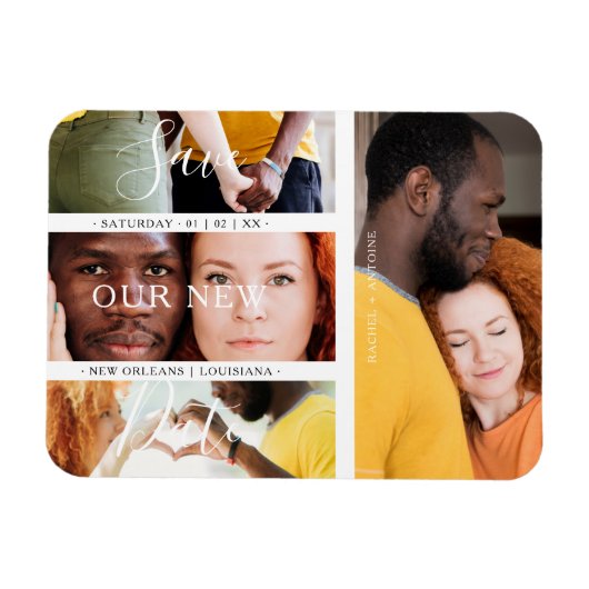 Romantic Four Wedding Verloving Foto's Collage Magneet (Horizontaal)