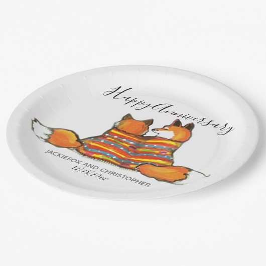 Romantic Fox Foxes Animal Custom Jubileum Papieren Bordje (Gekanteld)