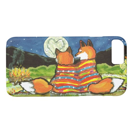 Romantic Fox Moon Wildlife Love Landscape Campfire Case-Mate iPhone Case (Achterkant (Horizontaal))