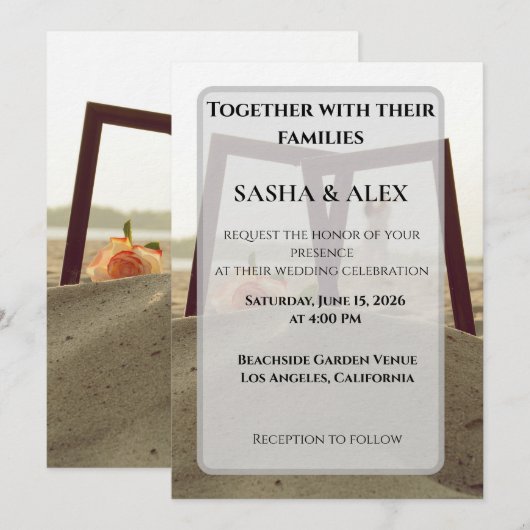 Romantic Framed Beach Photo Card Wedding Invitatio Kaart (Voorkant / Achterkant)